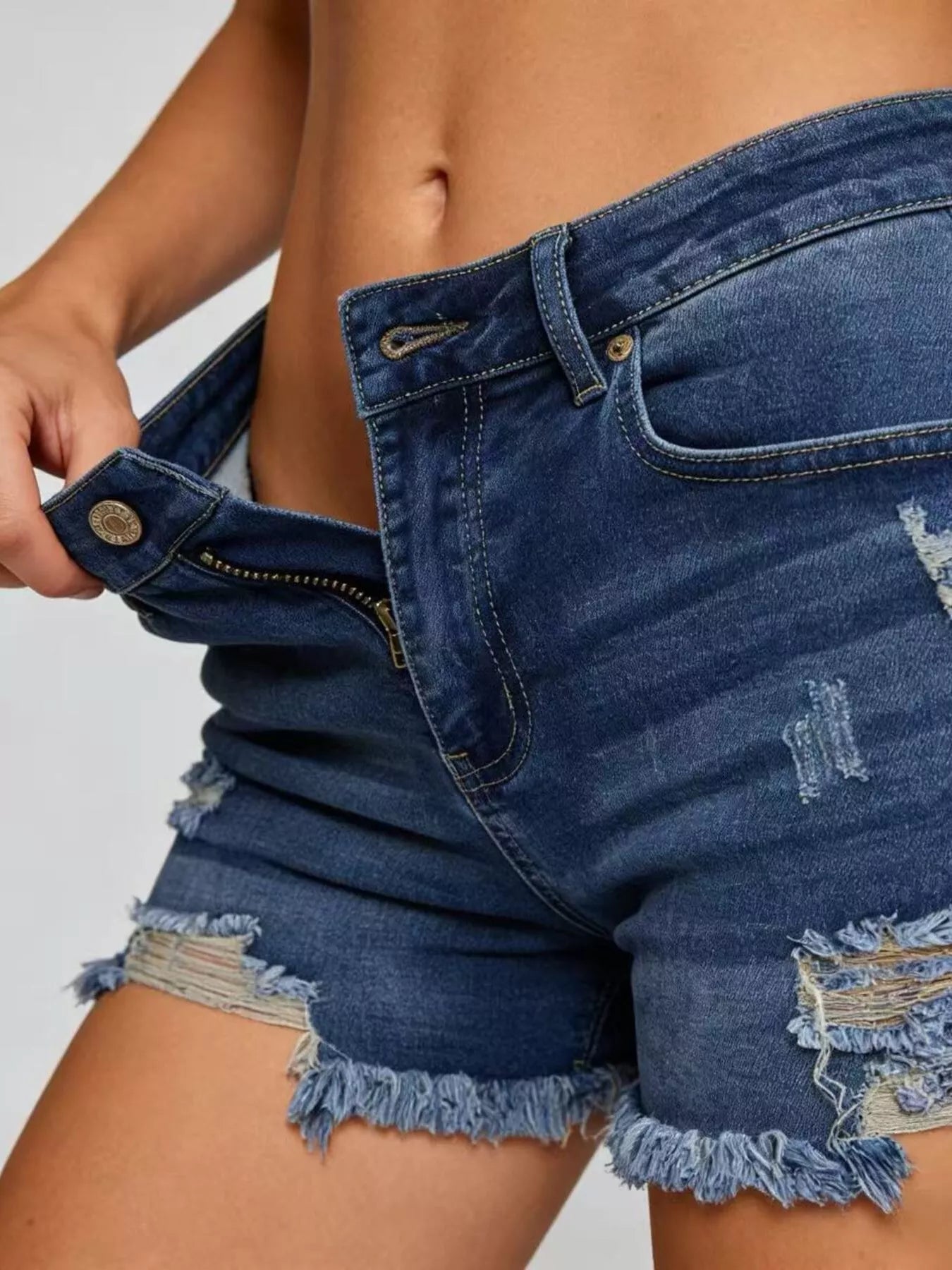 Distressed Frayed Hem Denim Shorts - Be Bliss Boutique