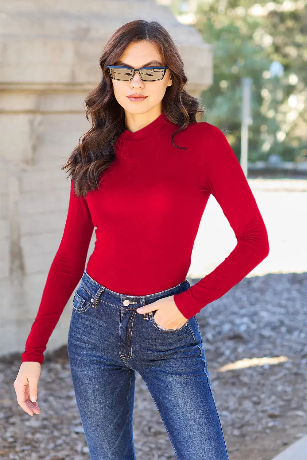 Basic Bae Full Size Mock Neck Long Sleeve Bodysuit 