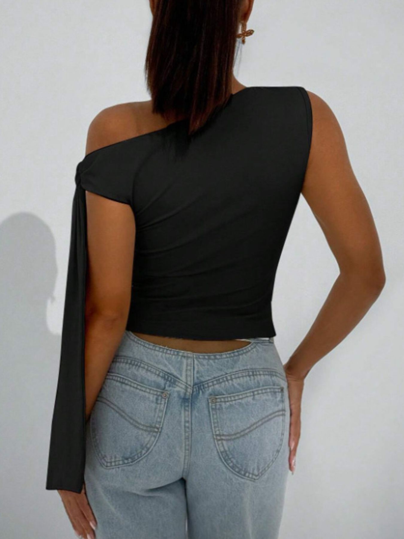 Tie Detail One Shoulder Top - Be Bliss Boutique