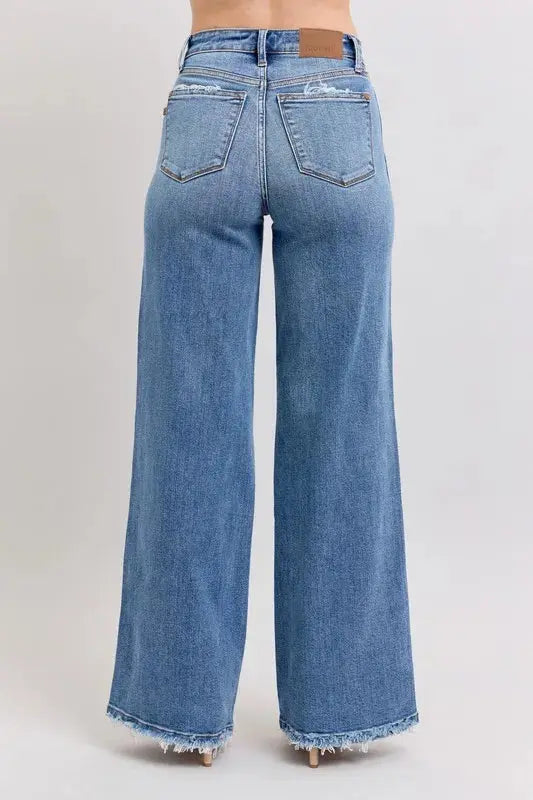 Judy Blue Full Size/Plus Size Raw Hem Wide Leg Jeans |  Be Bliss Boutique