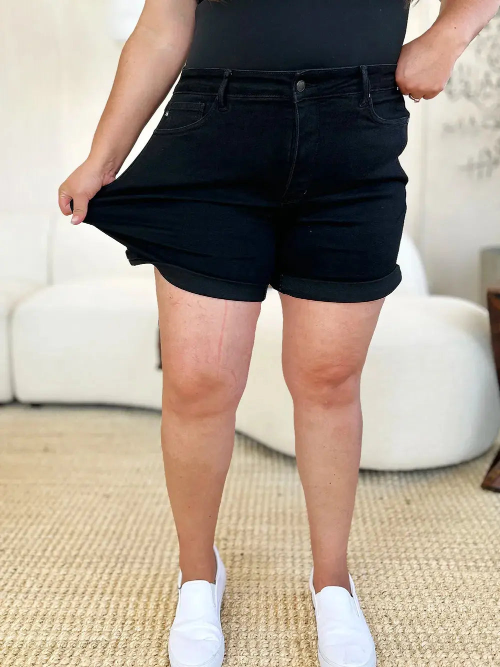 Judy Blue Full Size/Plus Size High Waist Tummy Control Cuffed Denim Shorts | Be Bliss Boutique