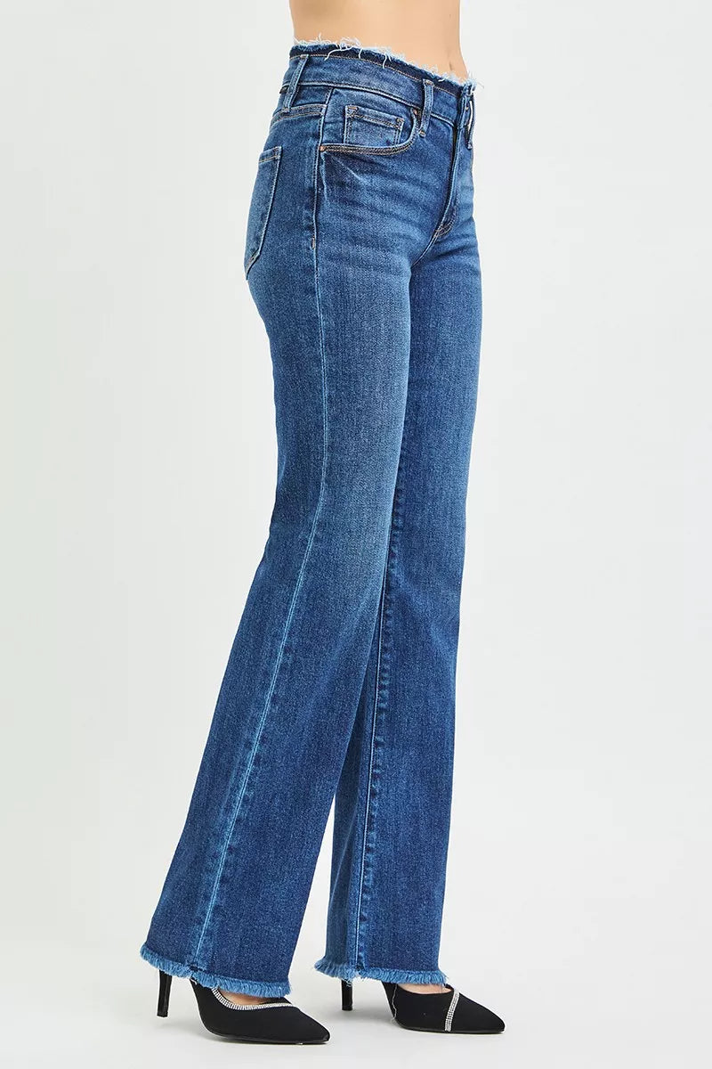 RISEN Jeans - Full Size Mid Rise Bootcut Frayed Waistband Hem Detail Jeans - Be Bliss Boutique