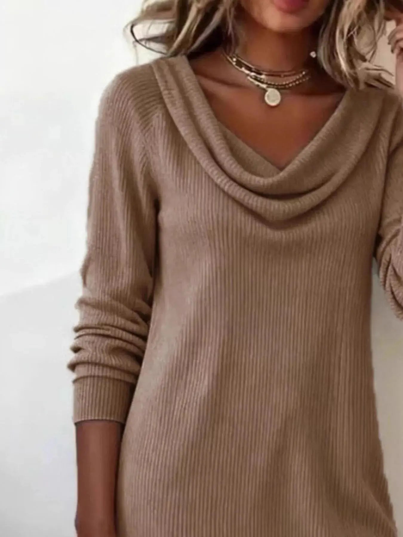 Casual Cowl Neck Ribbed Knit Mini Dress - Be Bliss Boutique