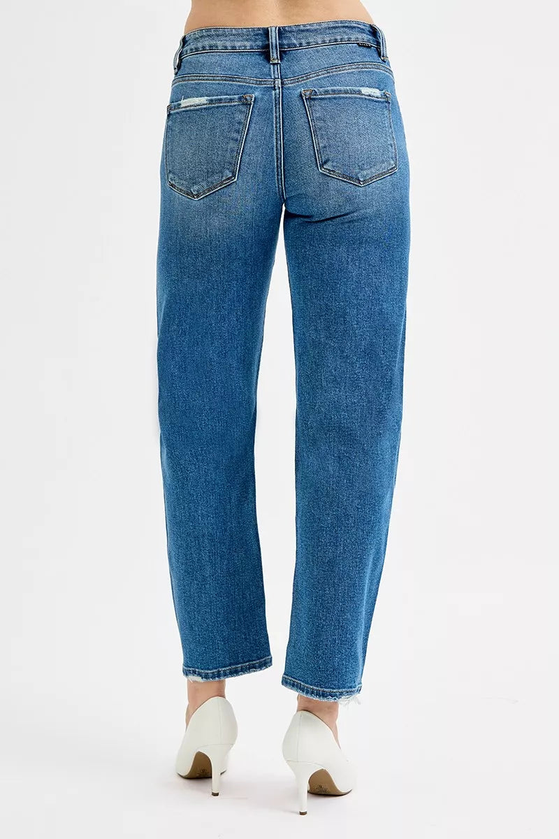 RISEN Tummy Control High Rise Ankle Slim Barrel Jeans - Be Bliss Boutique