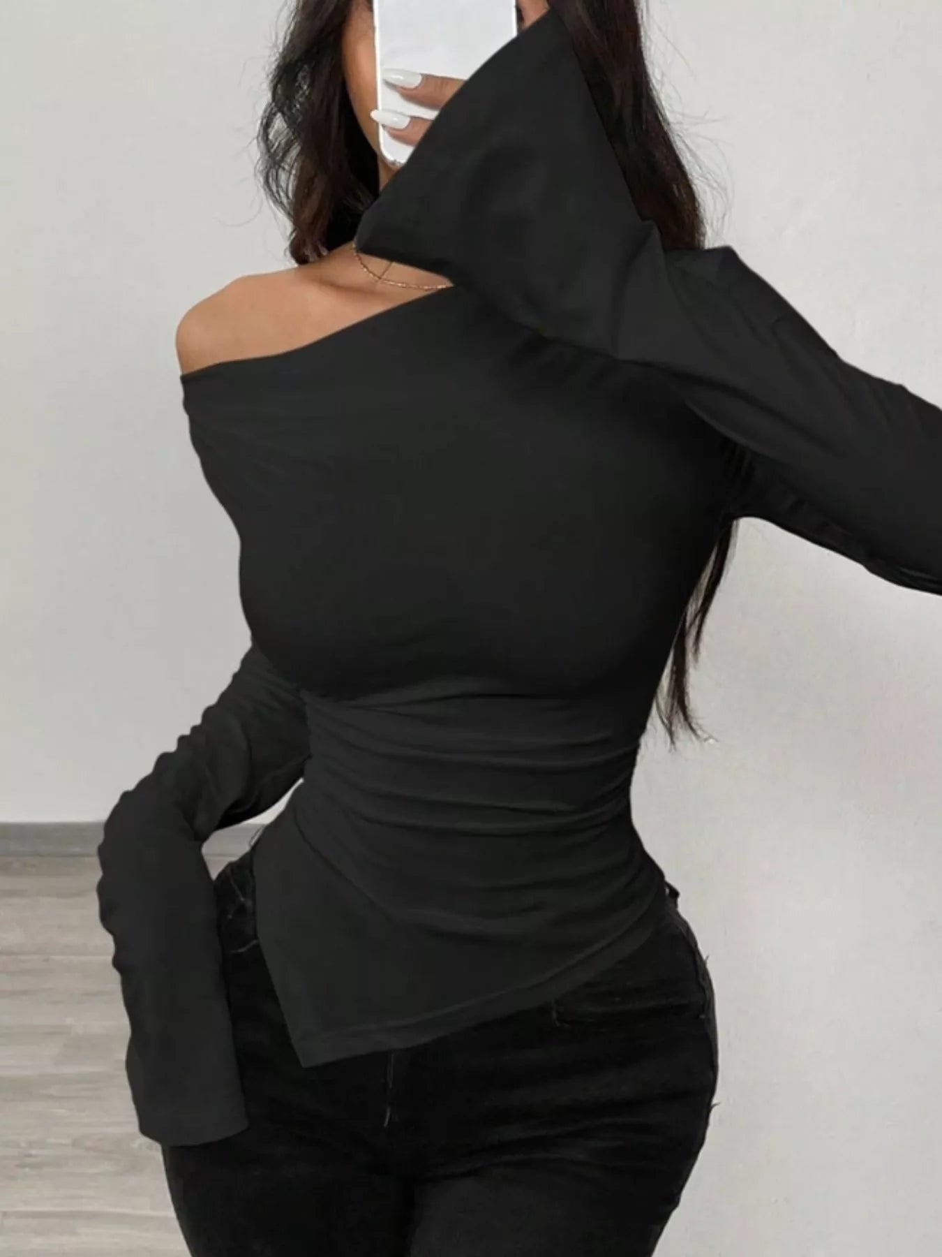 Asymmetrical Long Sleeve Fitted T-Shirt - Be Bliss Boutique