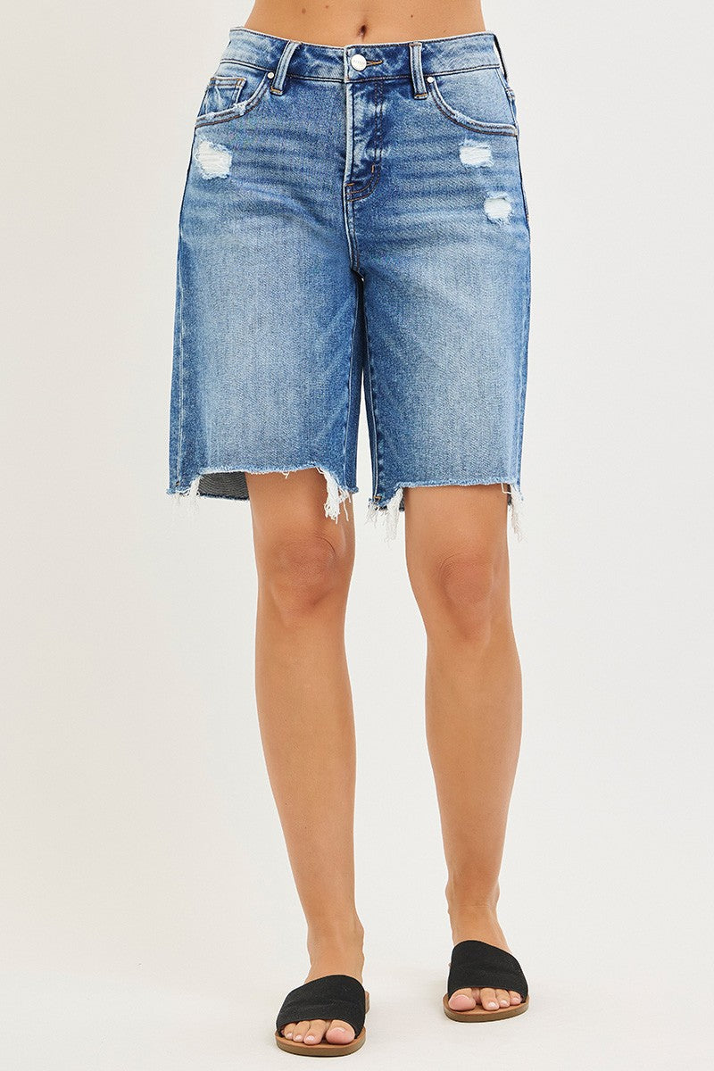RISEN Tummy Control Slouchy Bermuda Denim Shorts - Be Bliss Boutique