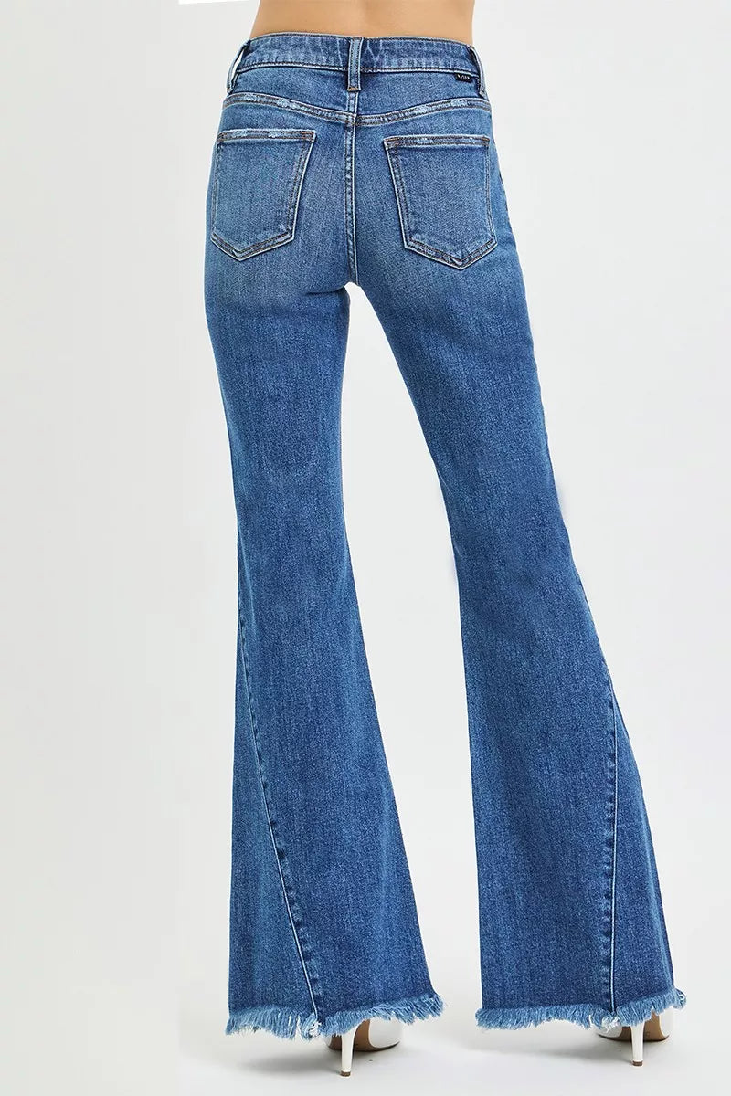 RISEN Jeans - Mid Rise Flare Side Seam Detailing Jeans - Be Bliss Boutique