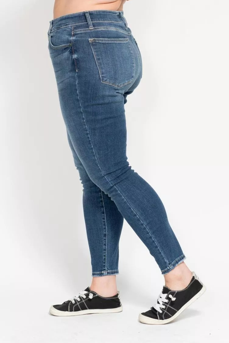 Judy Blue Full Size High Rise Button Fly Skinny Jeans Plus Size - Be Bliss Boutique