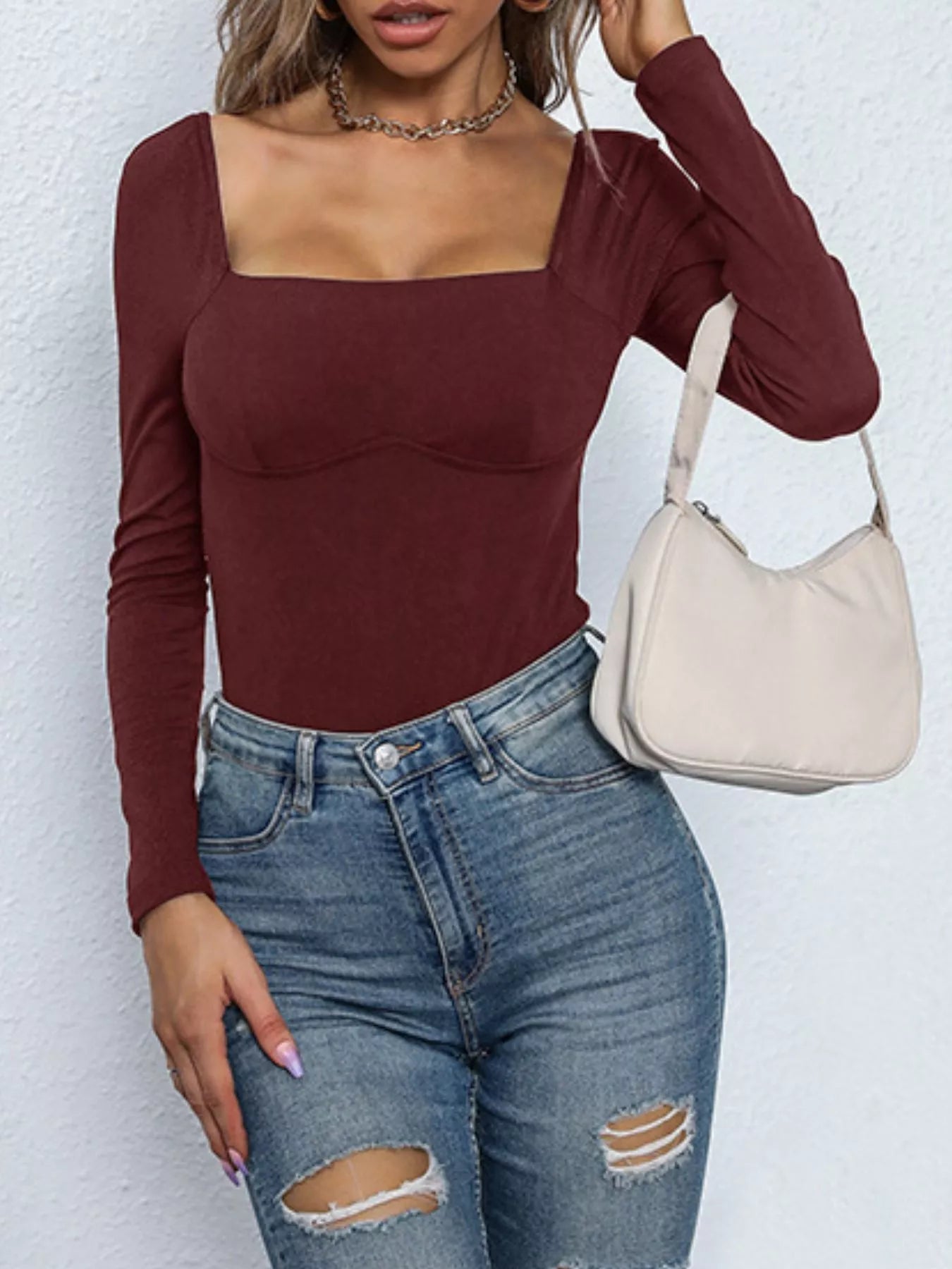 Square Neck Long Sleeve Bodysuit - Be Bliss Boutique