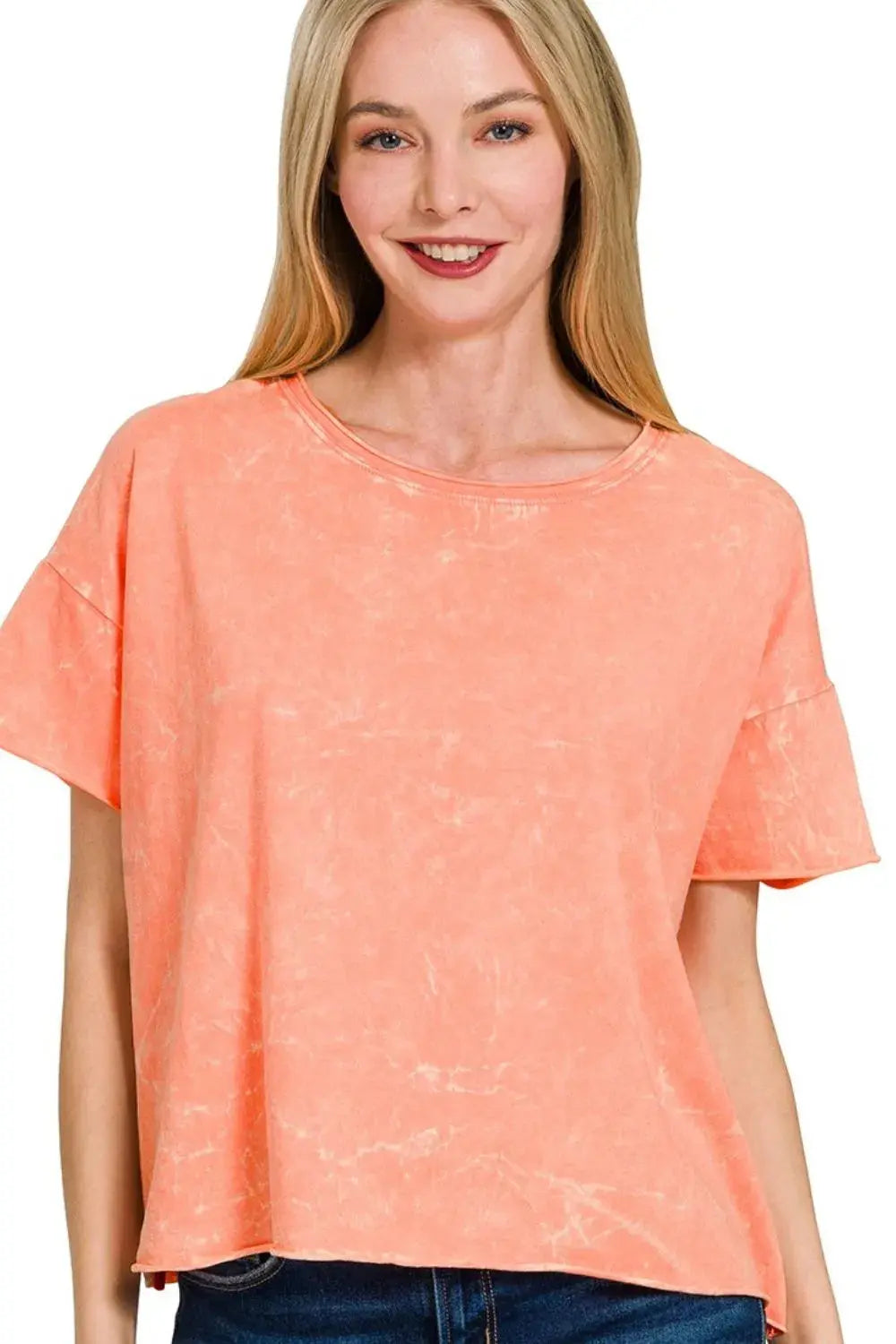 Zenana Washed Crew Neck Short Sleeve Crop Box Tee |  Be Bliss Boutique