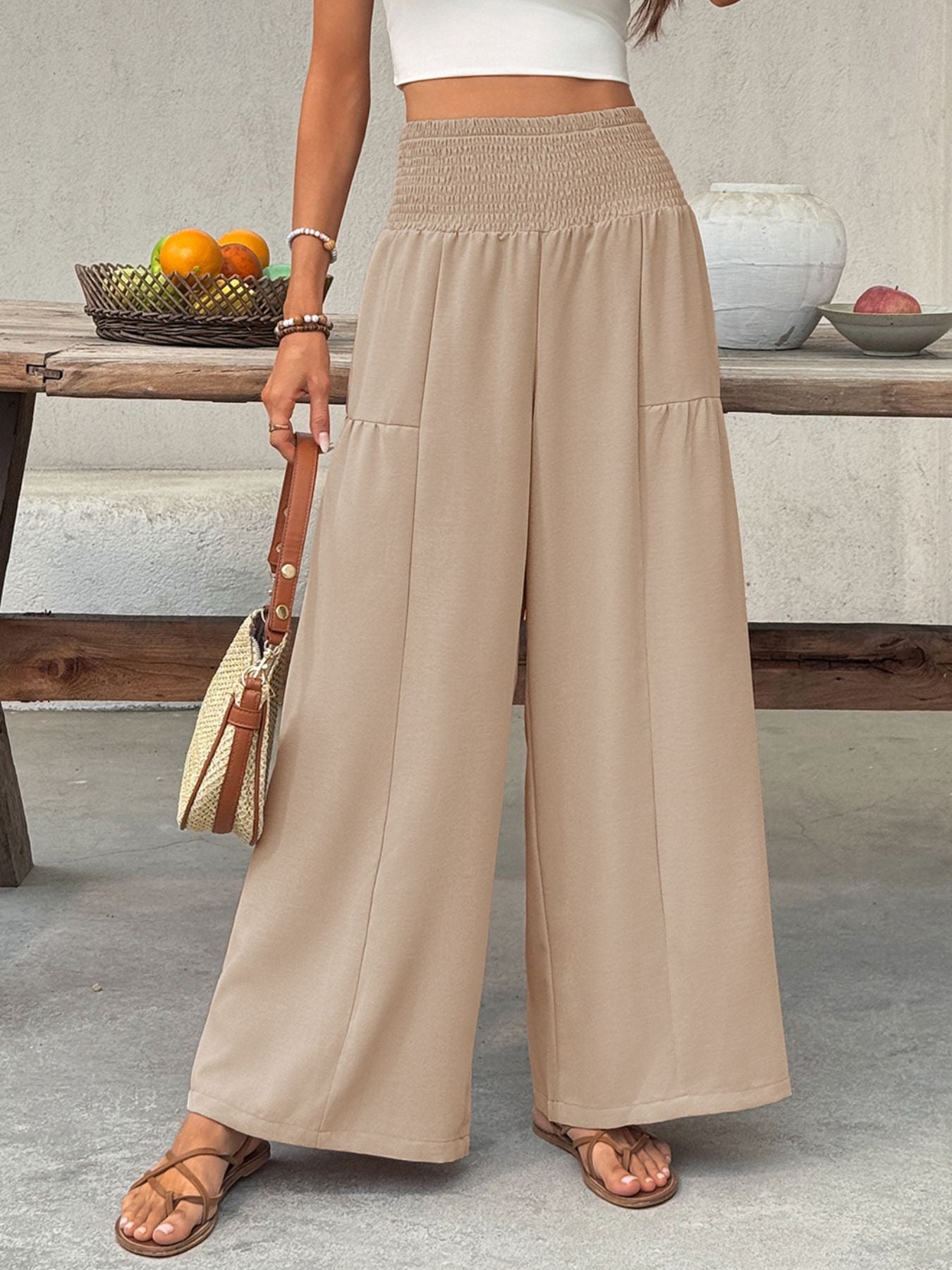 Smocked Waist Wide Leg Pants - Be Bliss Boutique