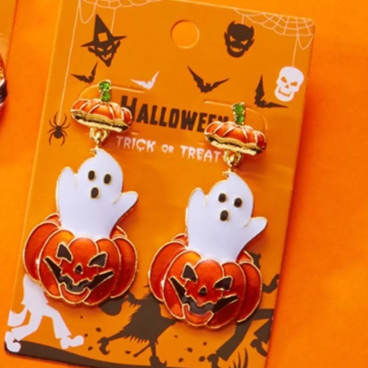 Halloween Ghost Pumpkin Dangle Earrings - Be Bliss Boutique
