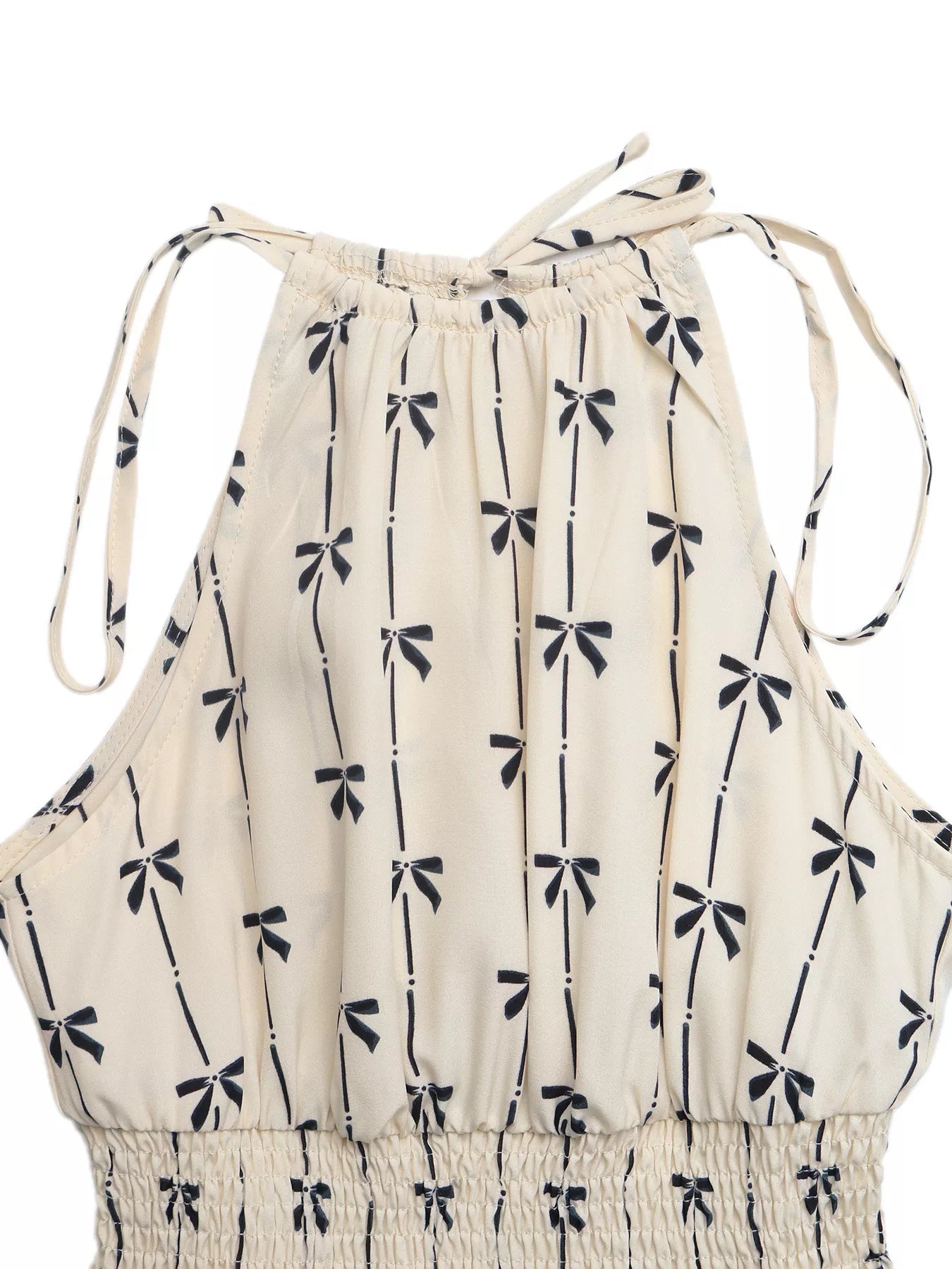 Bow Print Smocked Halter Neck Romper - Be Bliss Boutique