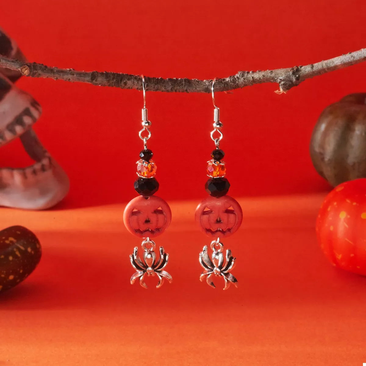 Halloween Spider Pumpkin Drop Earrings - Be Bliss Boutique