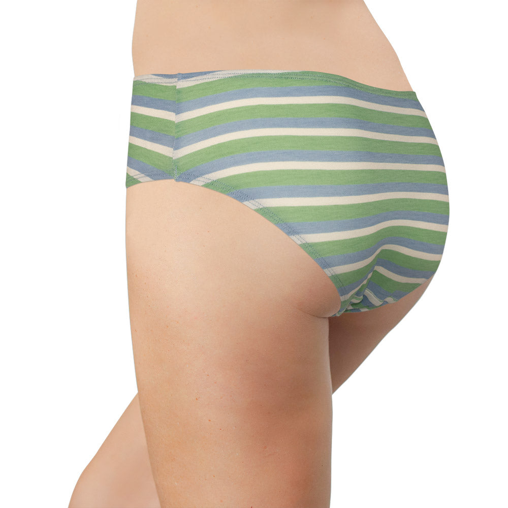Blue and Green Striped Modal Bikini with Ruching - Be Bliss Boutique