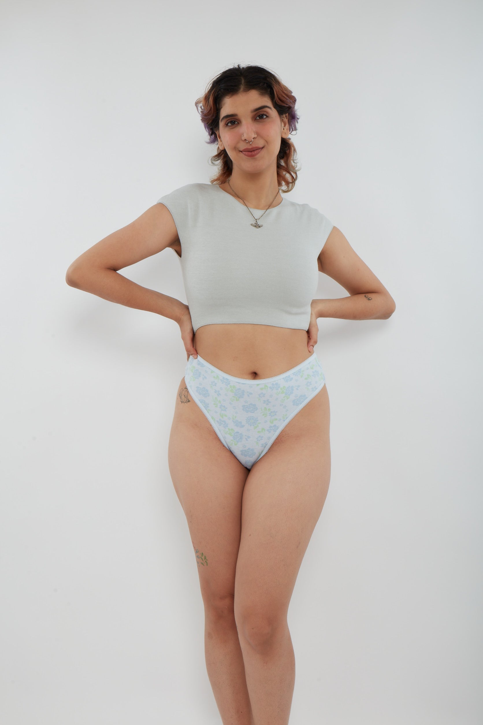 Printed Cotton High Waist Bikini with Picot Trim - Be Bliss Boutique
