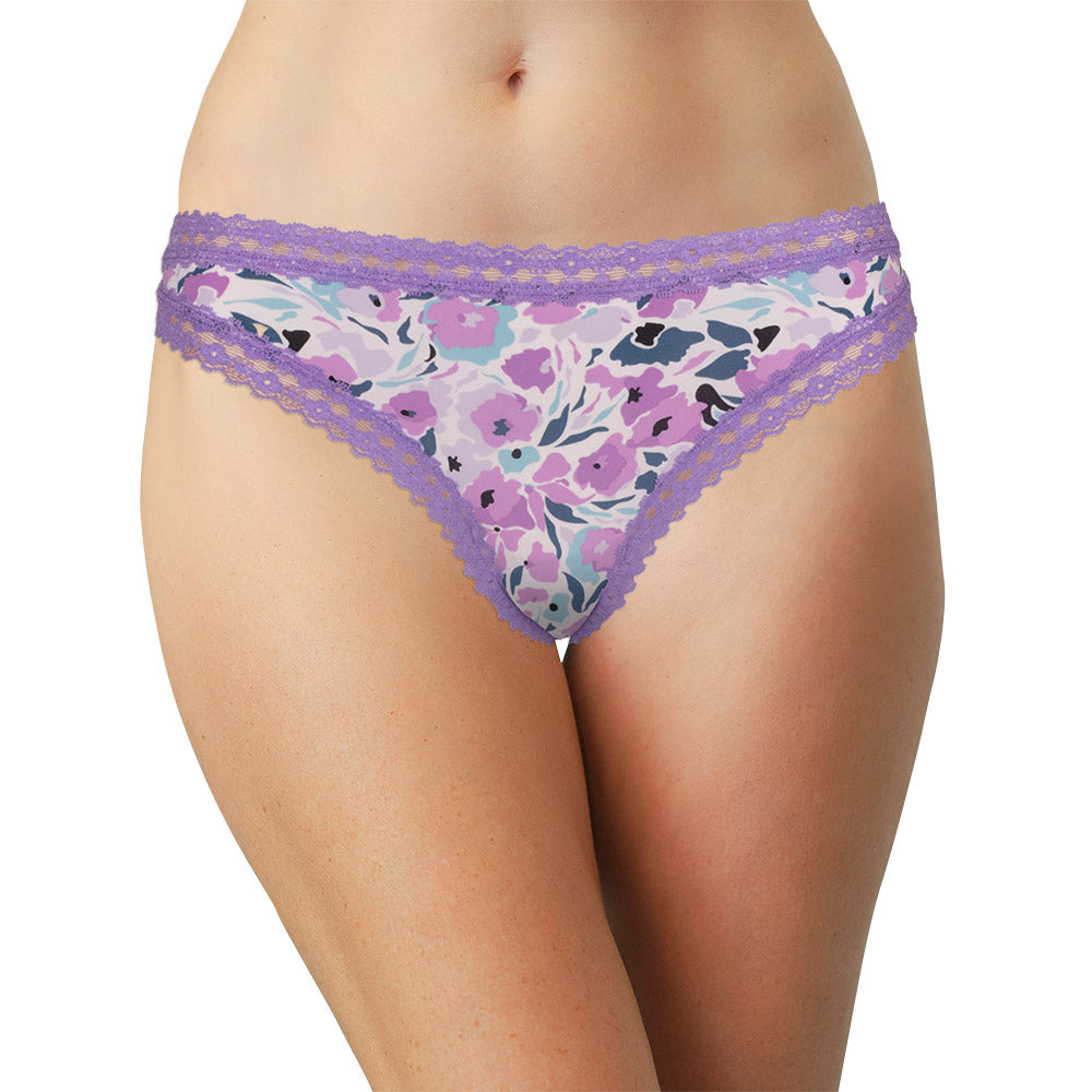 Purple Microfiber Thong with Lace Trim - Be Bliss Boutique