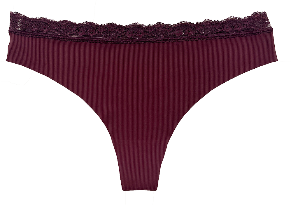Laser Cut Rib Thong with Lace Waist, XS-2X - Be Bliss Boutique