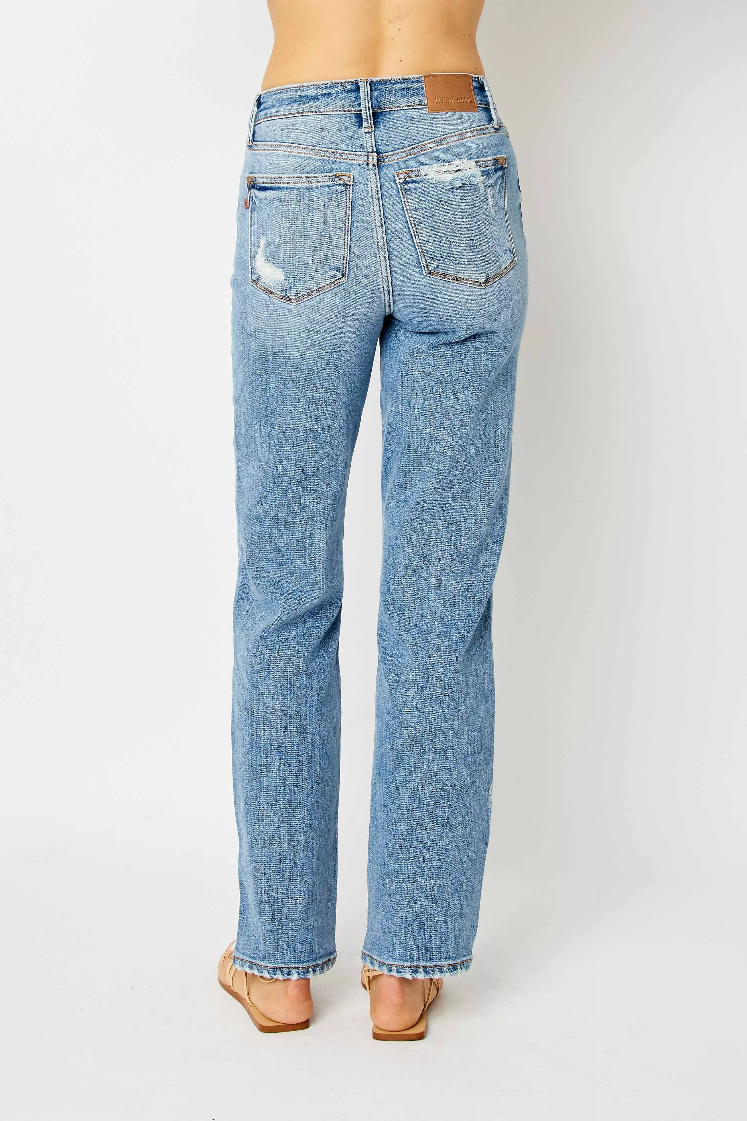 Judy Blue Full Size High Waist Straight Jeans with Heavy Destroy Plus Size - Be Bliss Boutique