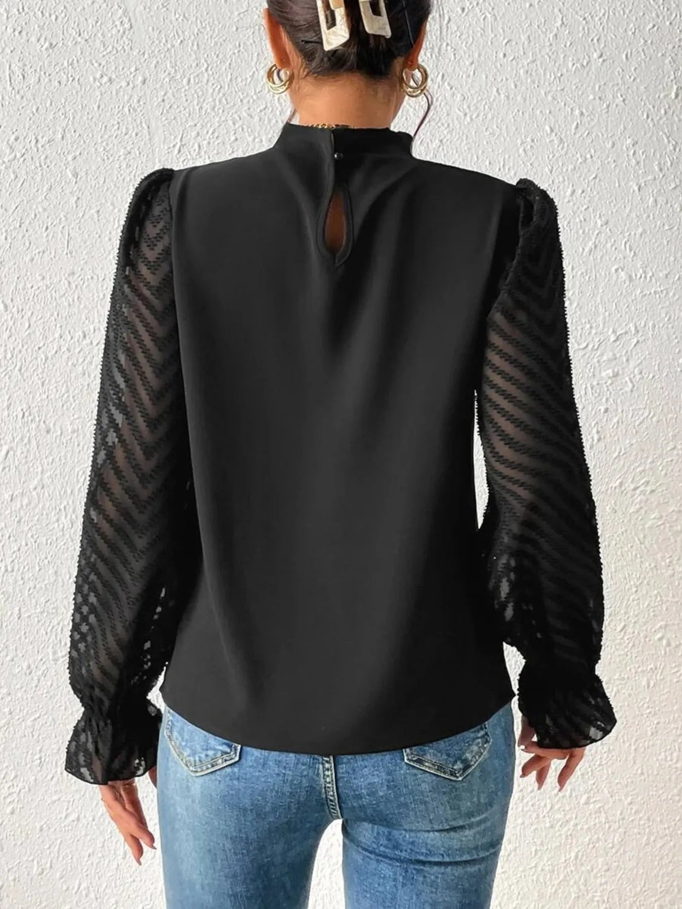 Mock Neck Flounce Sleeve Blouse -  Be Bliss Boutique