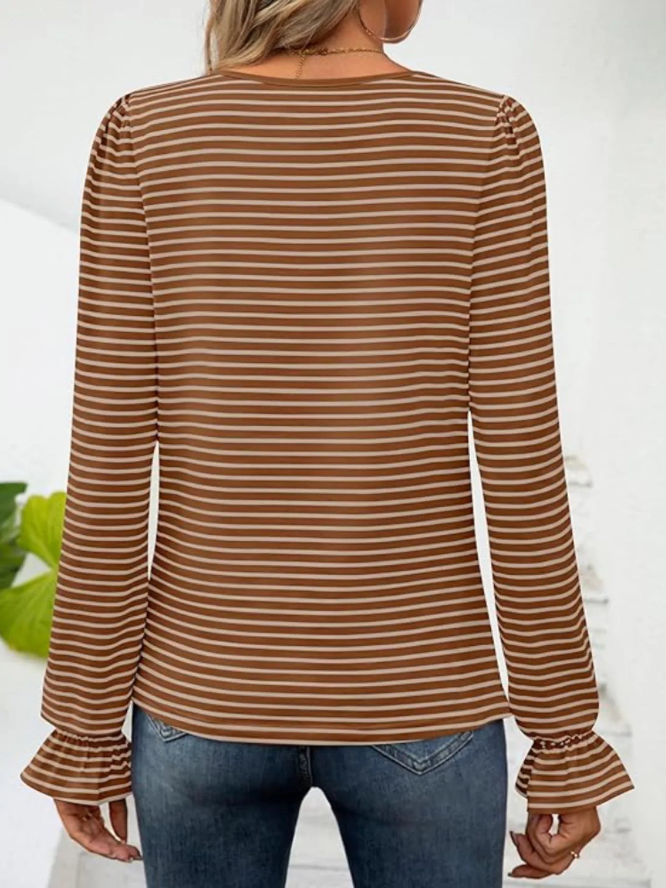 Striped Long Sleeve T-Shirt with Square Neckline - Be Bliss Boutique