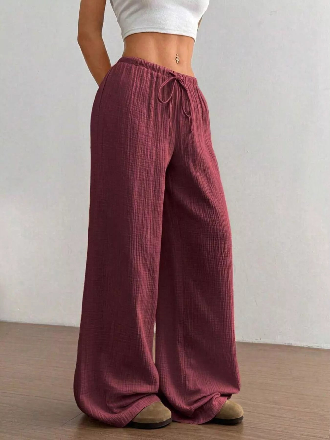 Full Size Drawstring Wide Leg Pants Plus Size -  Be Bliss Boutique