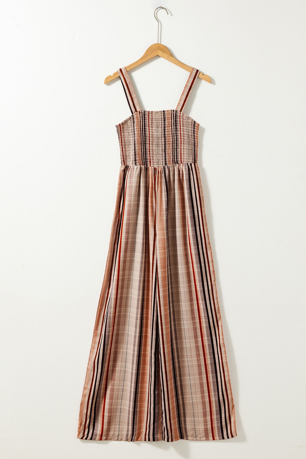 Stripe Square Neck Sleeveless Smocked Bodice Wide Leg Jumpsuit - Be Bliss Boutique
