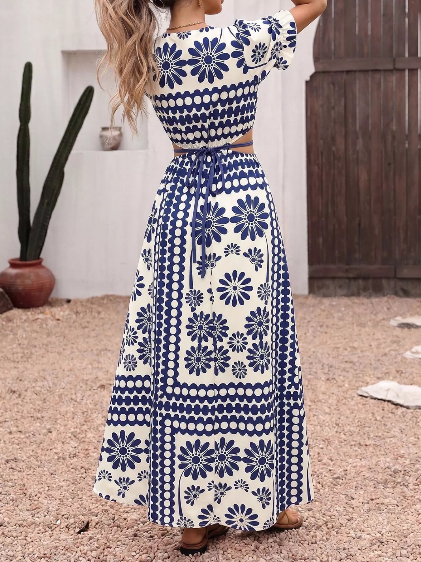 Floral Print Cutout Waist Maxi Dress - Be Bliss Boutique