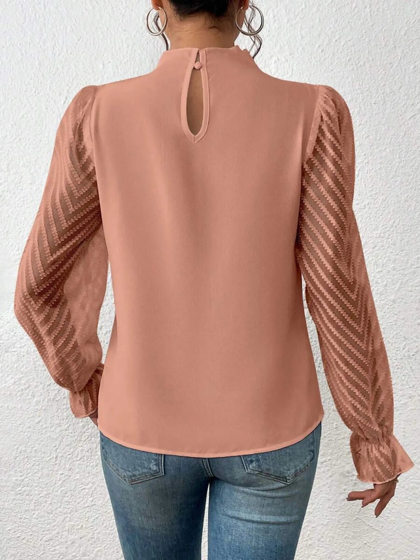 Mock Neck Flounce Sleeve Blouse -  Be Bliss Boutique