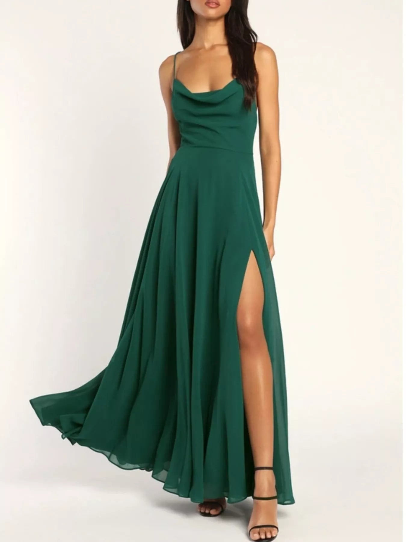 Backless Cowl Neck Lace-Up Slit Maxi Dress - Be Bliss Boutique
