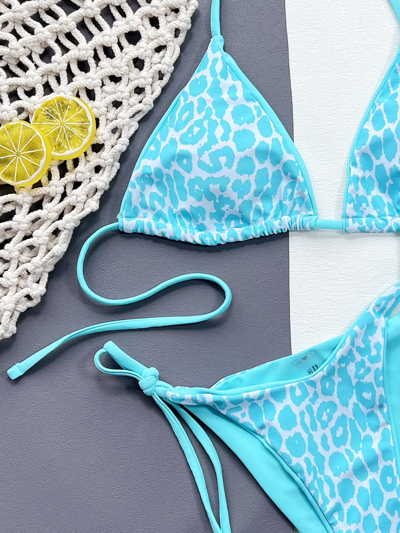 Leopard Print Halter Neck Tie Side Bikini Set - Be Bliss Boutique
