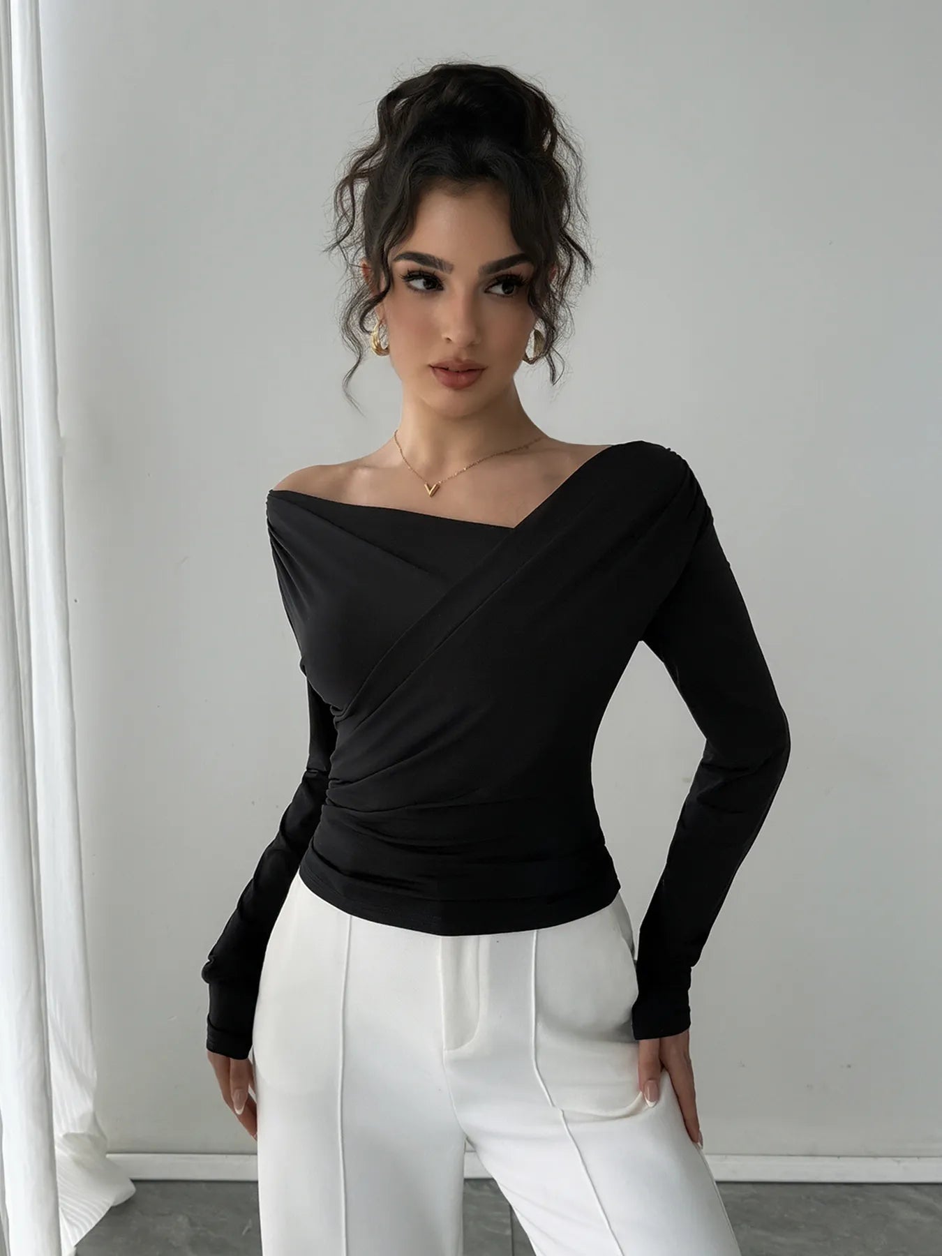Asymmetrical Long Sleeve Blouse -  Be Bliss Boutique