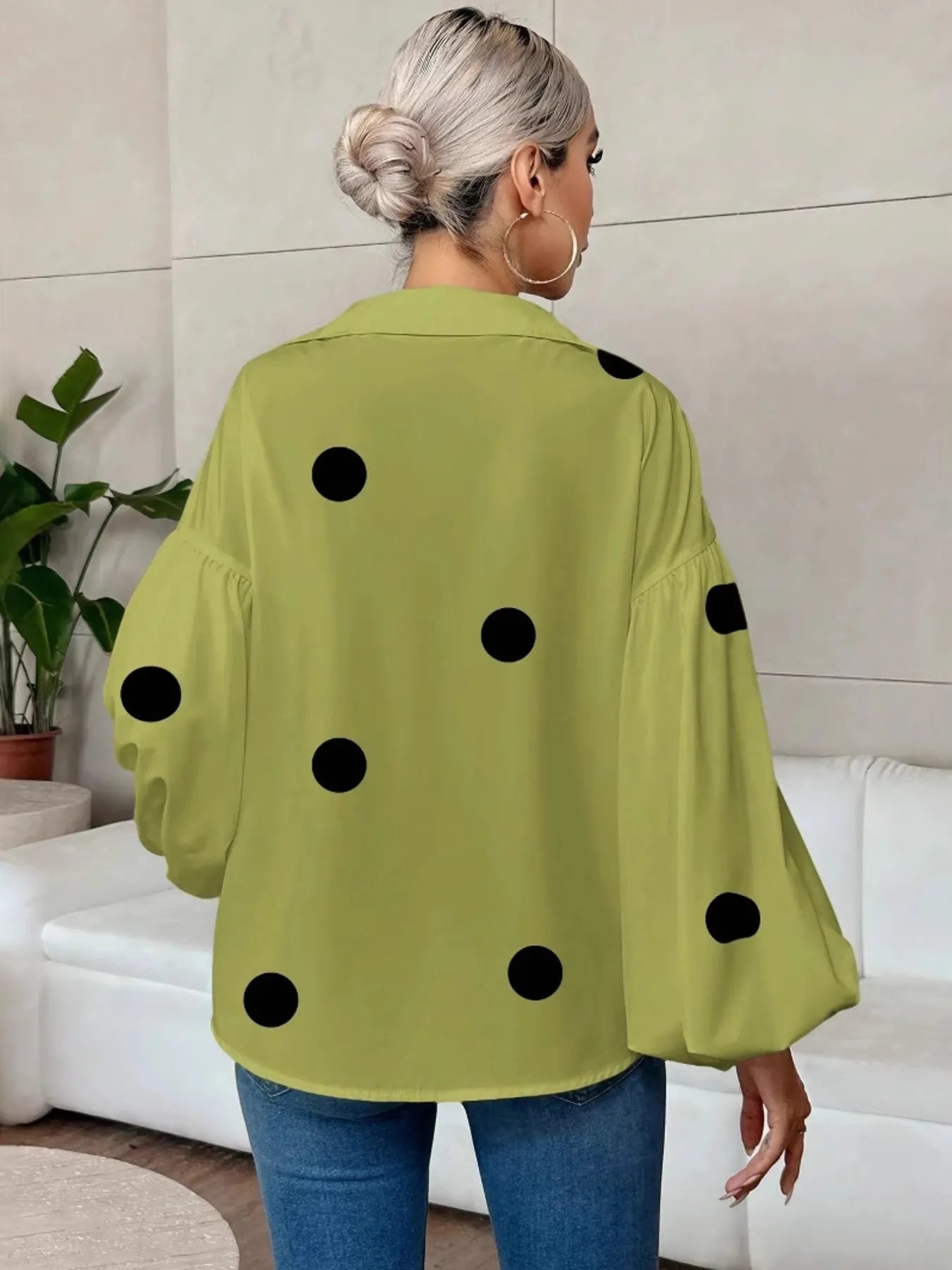 Polka Dot Balloon Sleeve Blouse -  Be Bliss Boutique