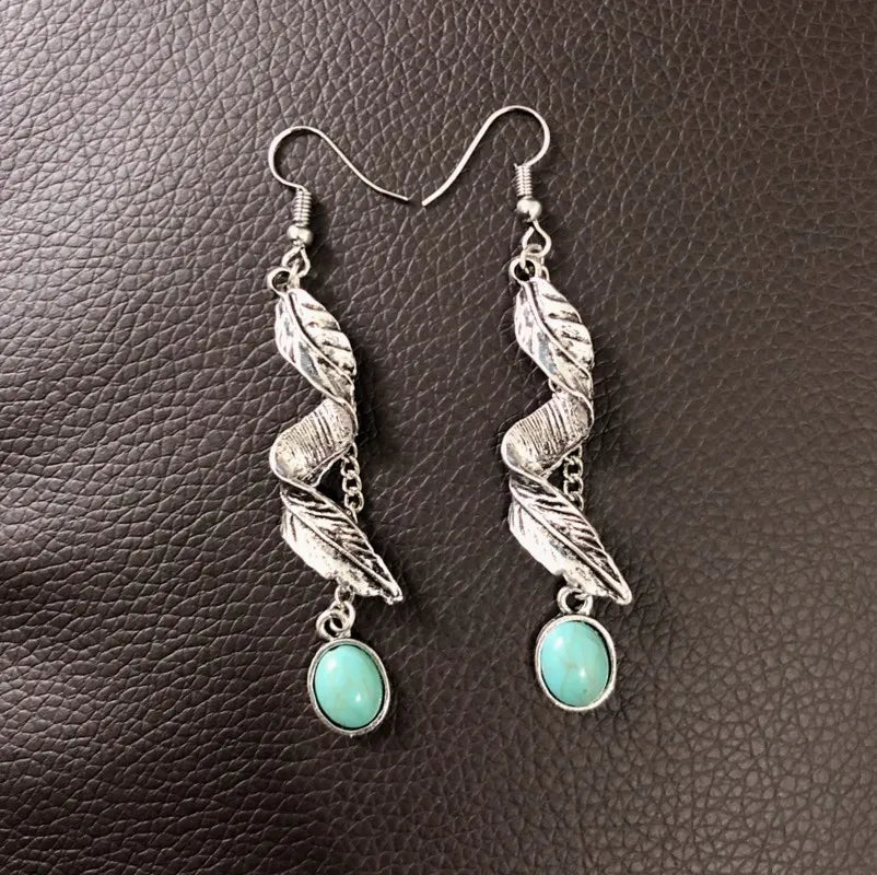 Artificial Turquoise Alloy Leaf Earrings - Be Bliss Boutique