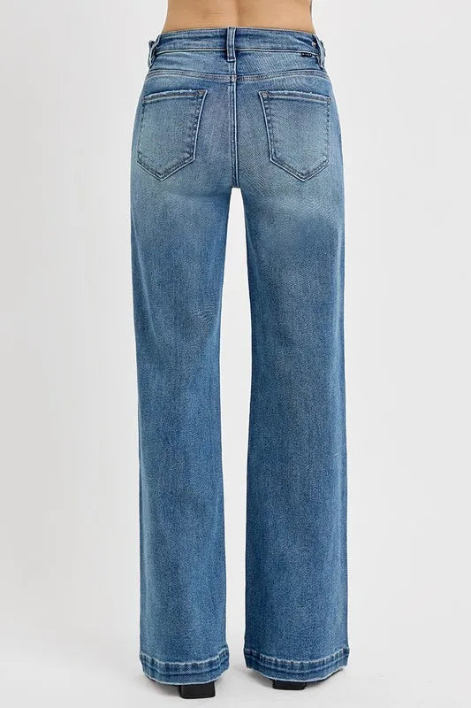 RISEN Full Size Tummy Control High Rise Wide Adjustable Waist Band Jeans Plus Size -  Be Bliss Boutique