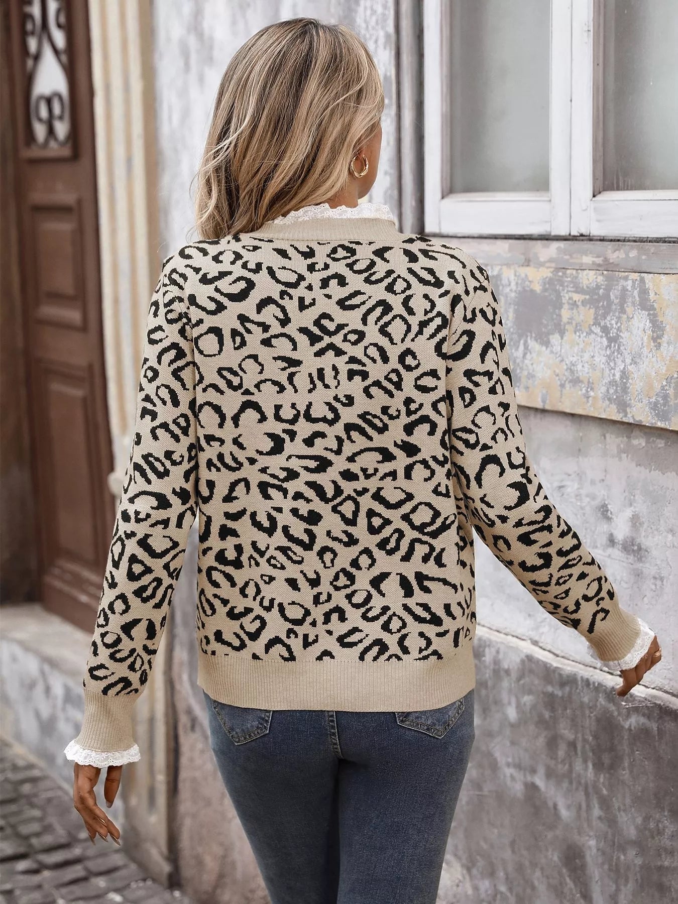 Frill Leopard Long Sleeve Sweater - Be Bliss Boutique