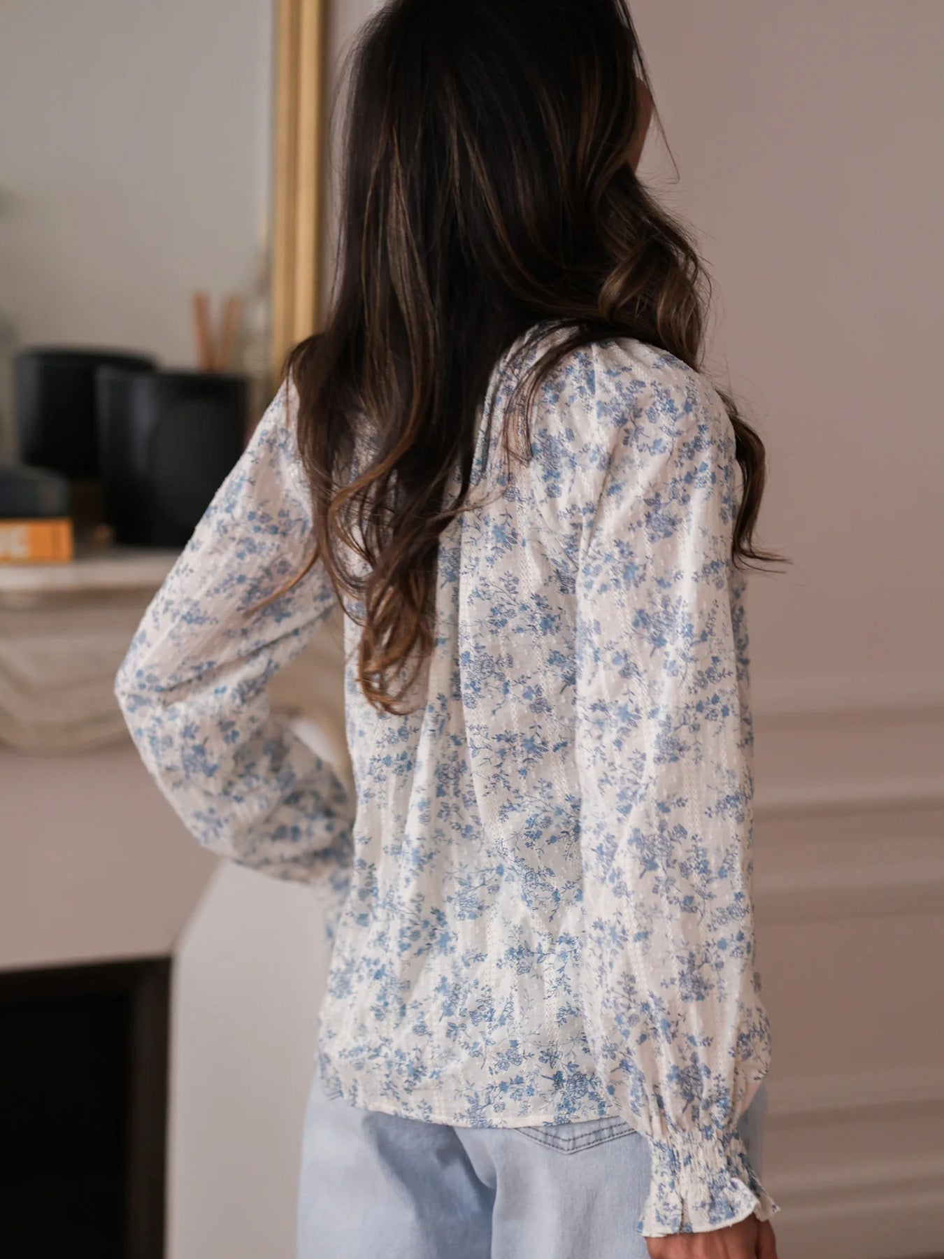 Floral Print Tie Neck Long Sleeve Blouse - Be Bliss Boutique