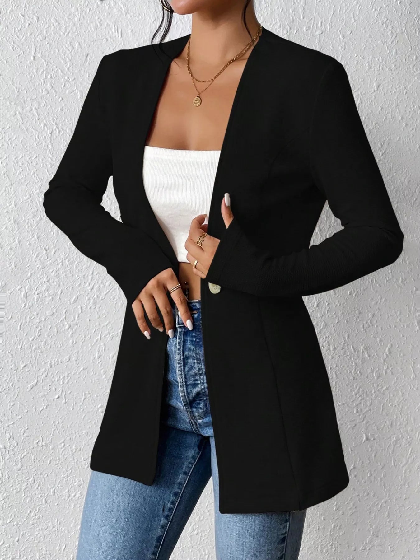 One Button Long Sleeve Blazer - Be Bliss Boutique