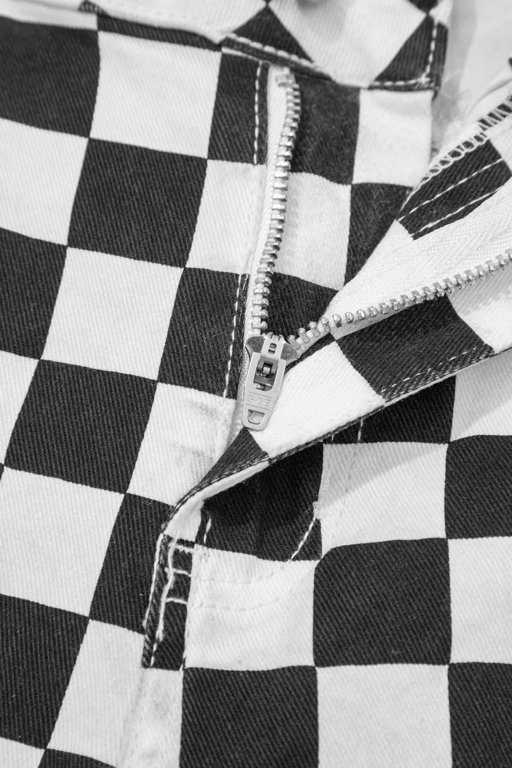 Checkerboard Print Distressed Holes Raw Edge Cropped Jeans - Be Bliss Boutique