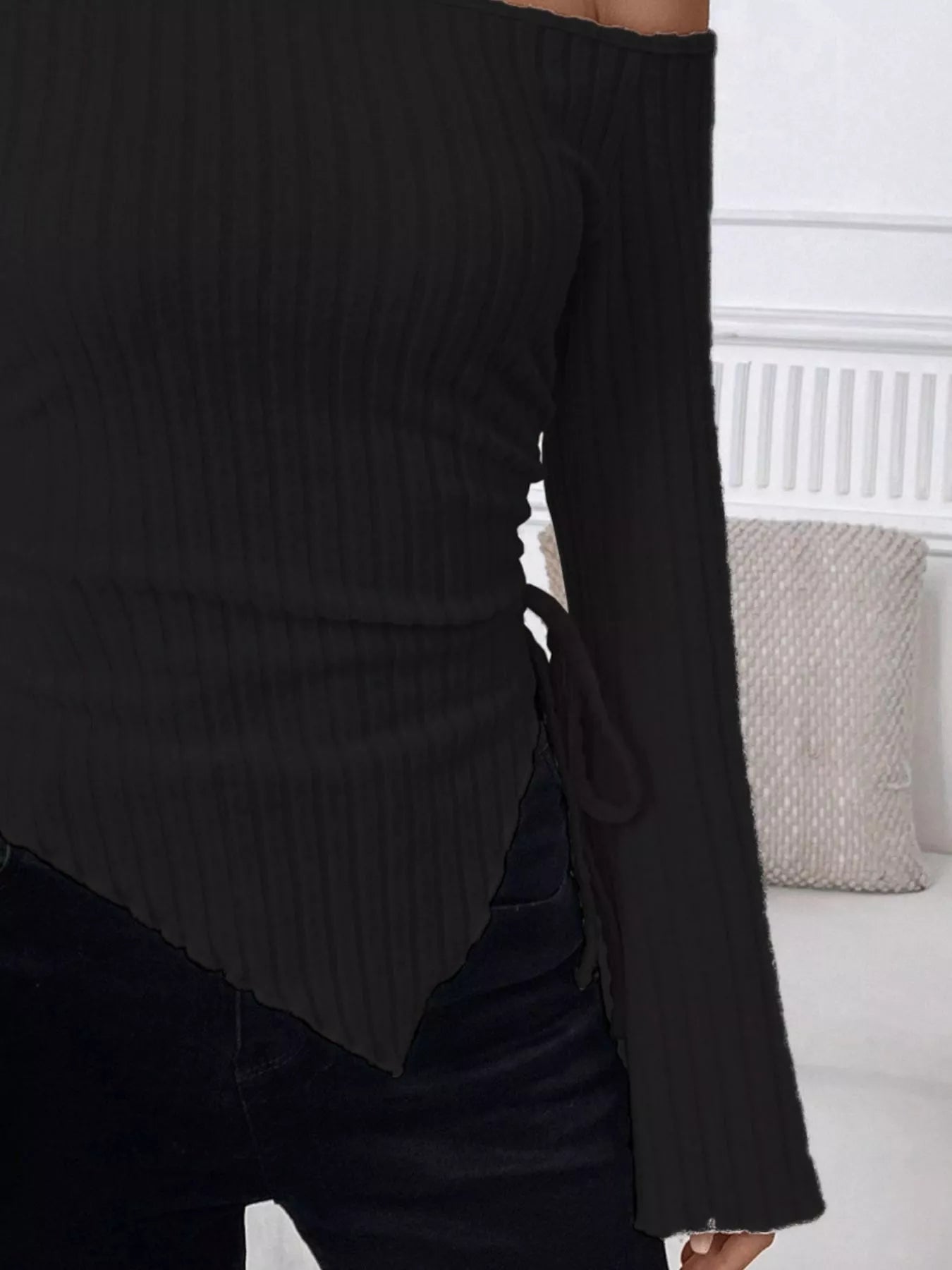 Ribbed One Shoulder Asymmetrical Hem T-Shirt -  Be Bliss Boutique