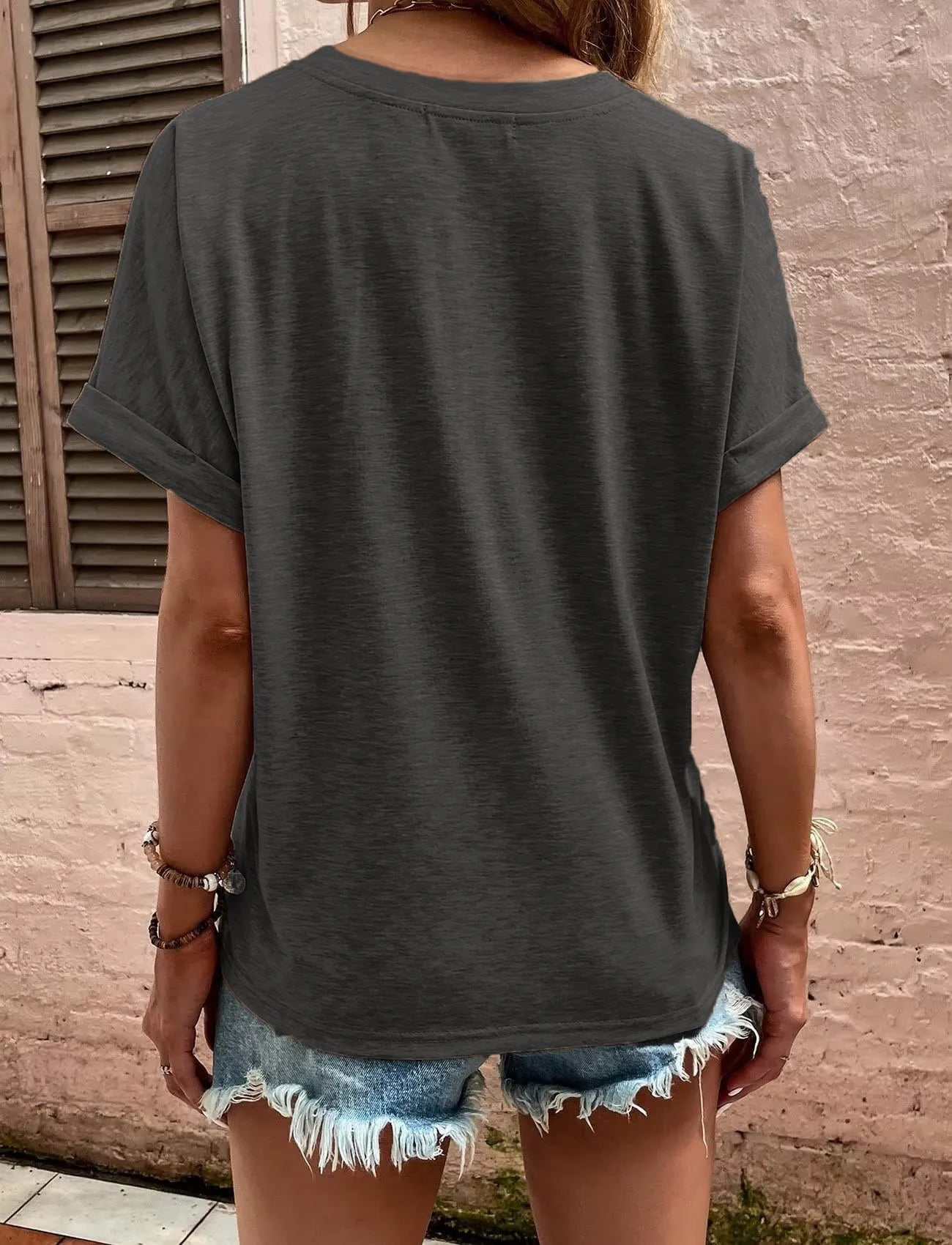 Full Size Notched Short Rolled Sleeve Top Plus Size - Be Bliss Boutique