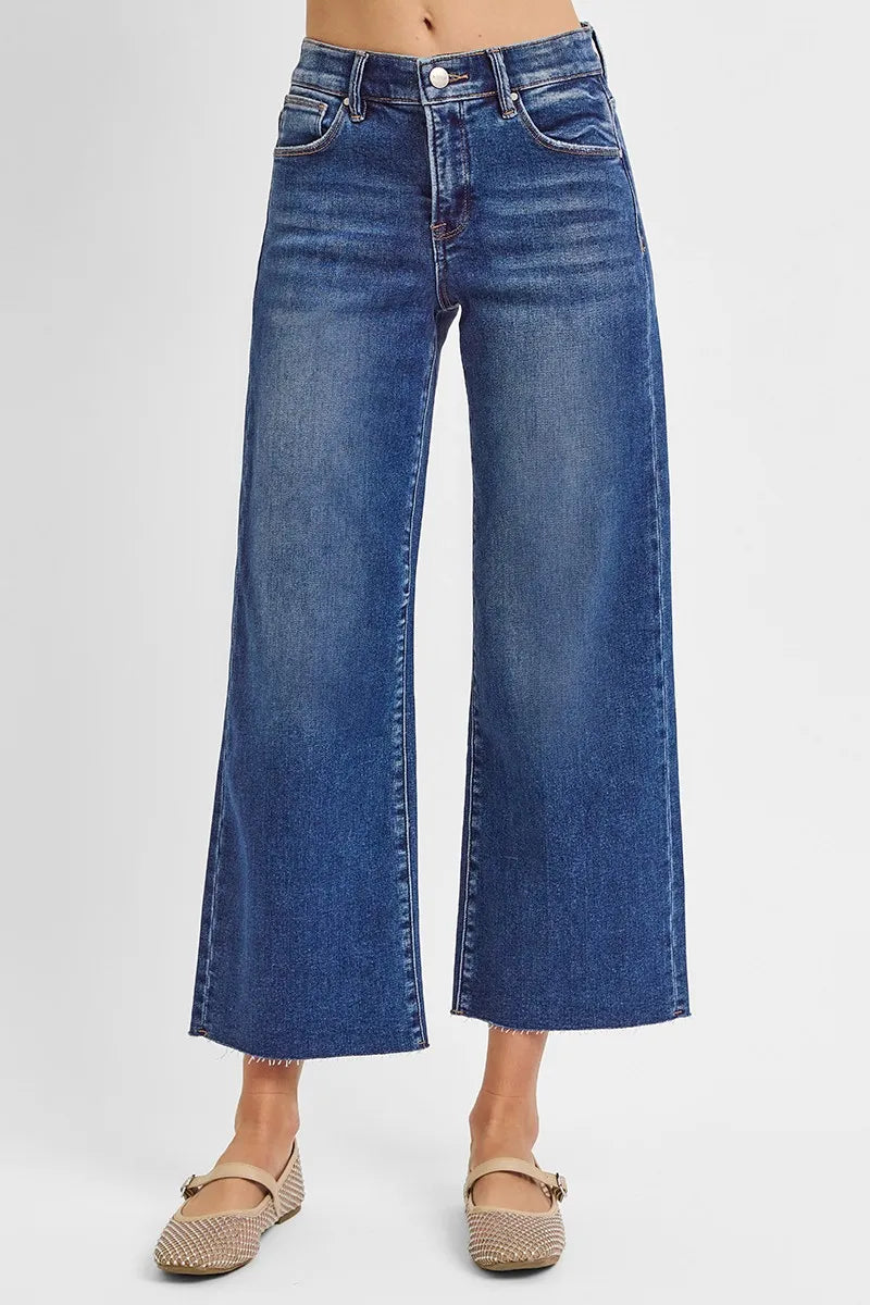 High Rise Raw Hem Cropped Wide Leg RISEN Jeans -  Be Bliss Boutique
