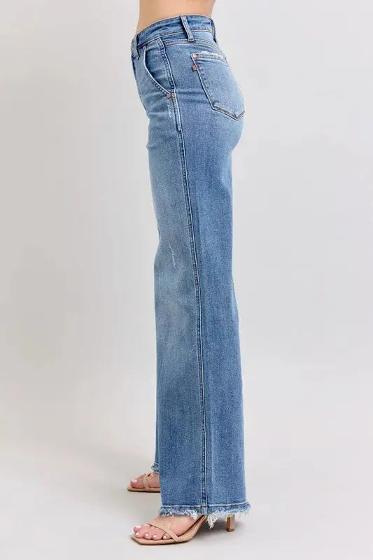 Judy Blue Full Size/Plus Size Raw Hem Wide Leg Jeans |  Be Bliss Boutique