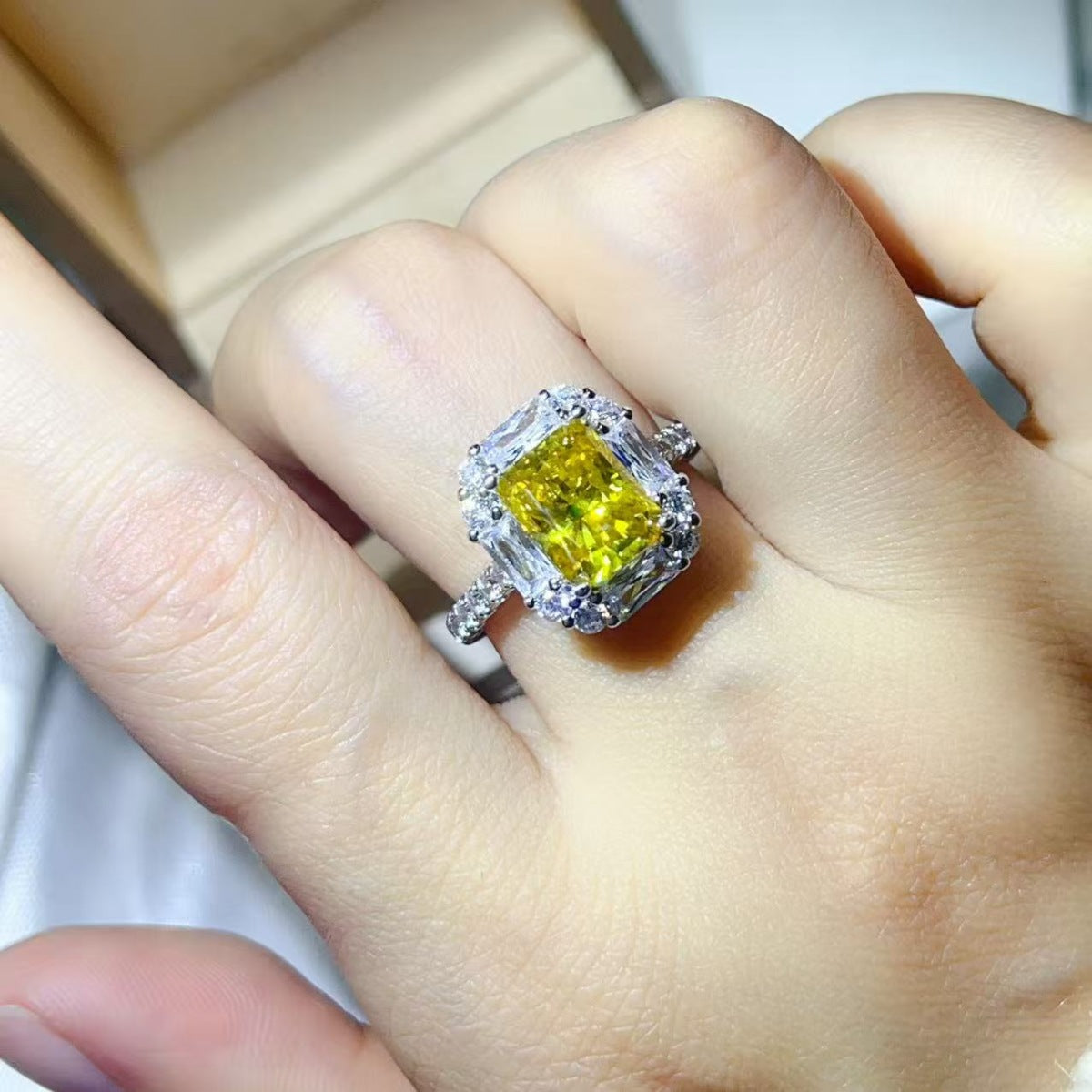 Yellow Halo 3 Carat Moissanite Ring in 925 Sterling Silver - Be Bliss Boutique