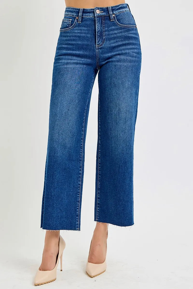 RISEN Full Size Tummy Control High Rise Wide Crop Jeans Plus Size -  Be Bliss Boutique