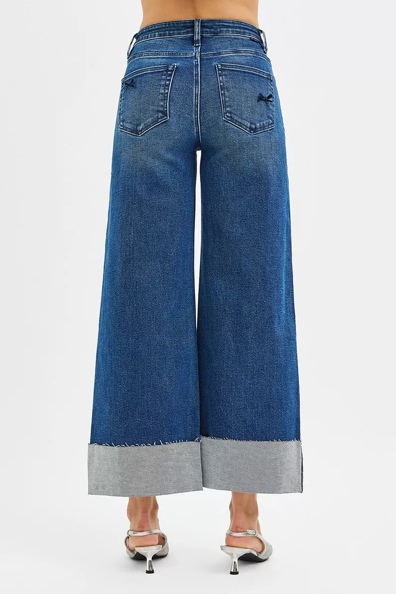 RISEN High Rise Crop Wide Leg Ribbon Detail Jeans - Be Bliss Boutique