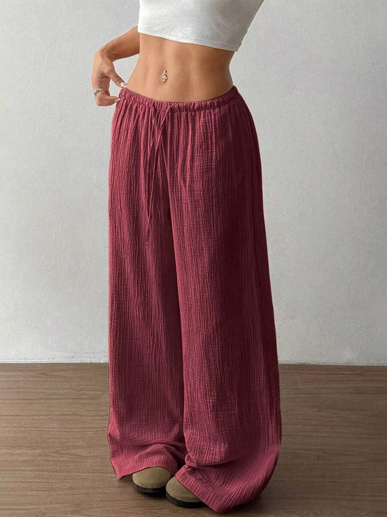 Full Size Drawstring Wide Leg Pants Plus Size -  Be Bliss Boutique
