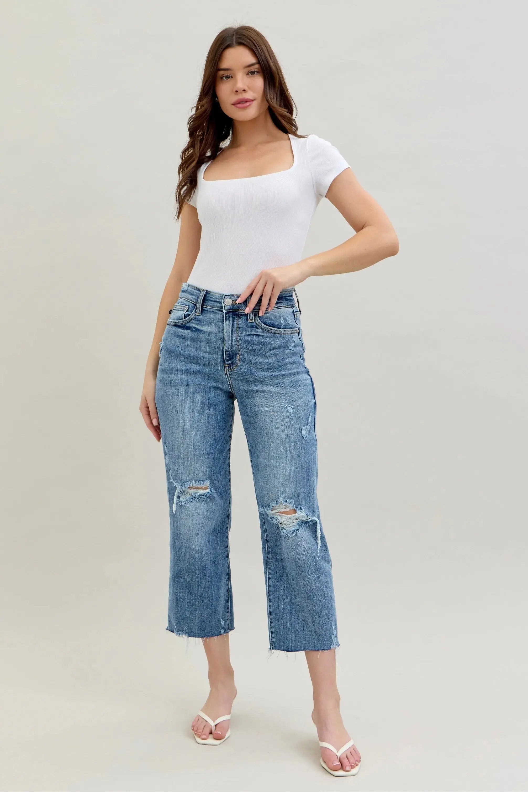 Judy Blue Full/Plus Size High Waist Destroy Crop Wide Leg Jeans |  Be Bliss Boutique