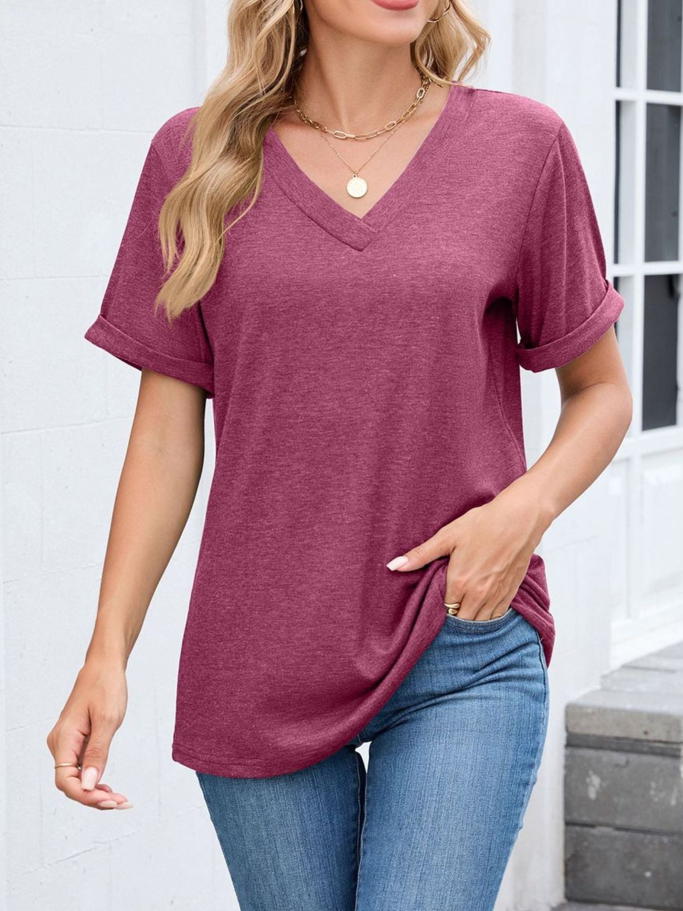 Casual V Neck Short Sleeve T Shirt - Be Bliss Boutique