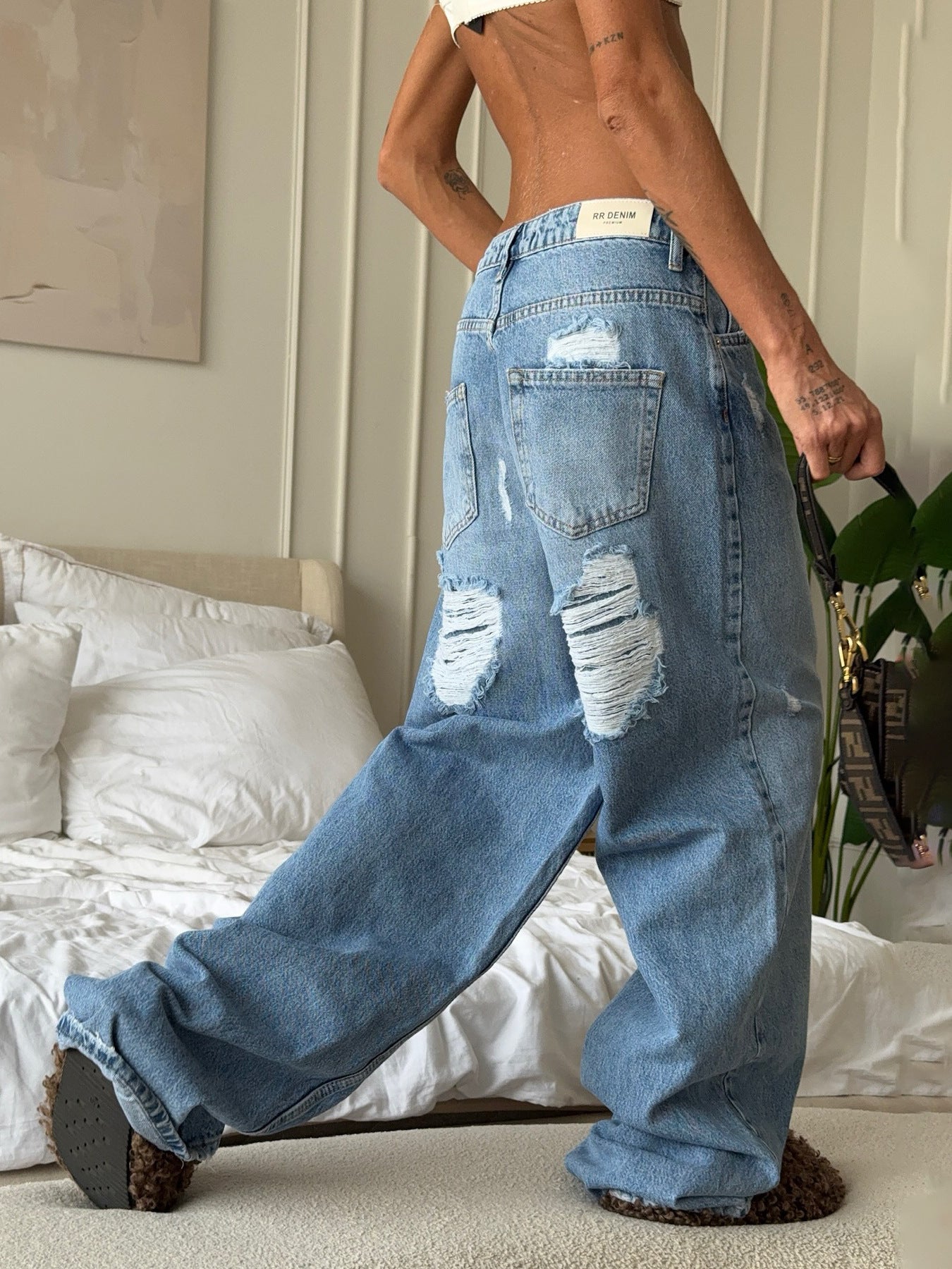 Distressed Washed Wide Leg Denim Jeans - Be Bliss Boutique